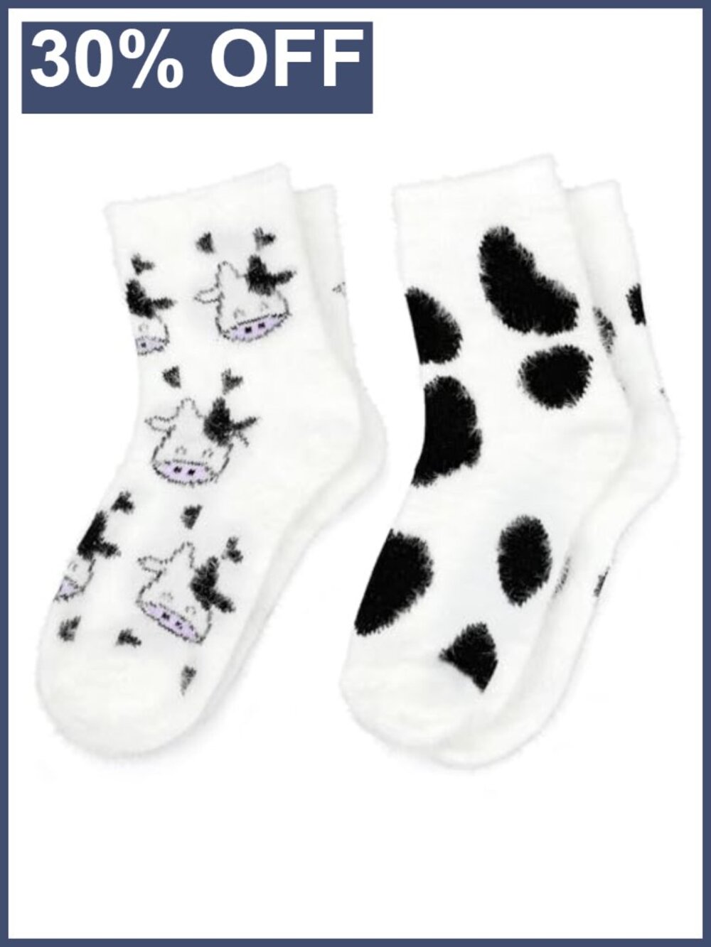 2 Pairs Fuzzy Cow Print Plush Slipper Socks Cozy Winter Crew Socks